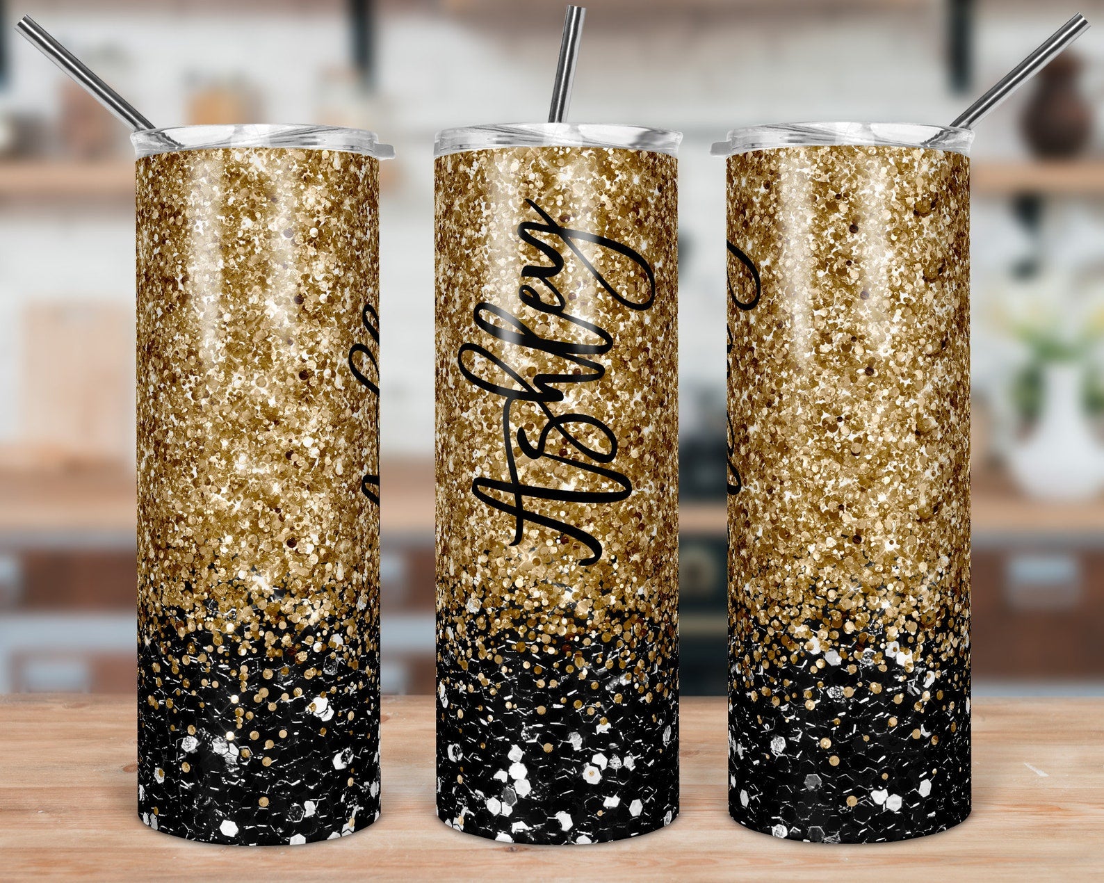 Black and Gold Cheetah Water Bottle