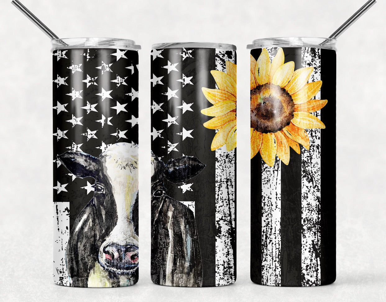 Cow Print Tumbler with Straw - Western cow sunflower Tumbler - Inspire  Uplift