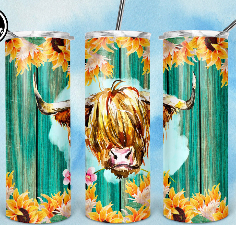 Cute Cow and Sunflower Tumbler, Cute Heifer Tumbler, Sunflower Cow Tumbler,  Tumbler With Lid and Straw 