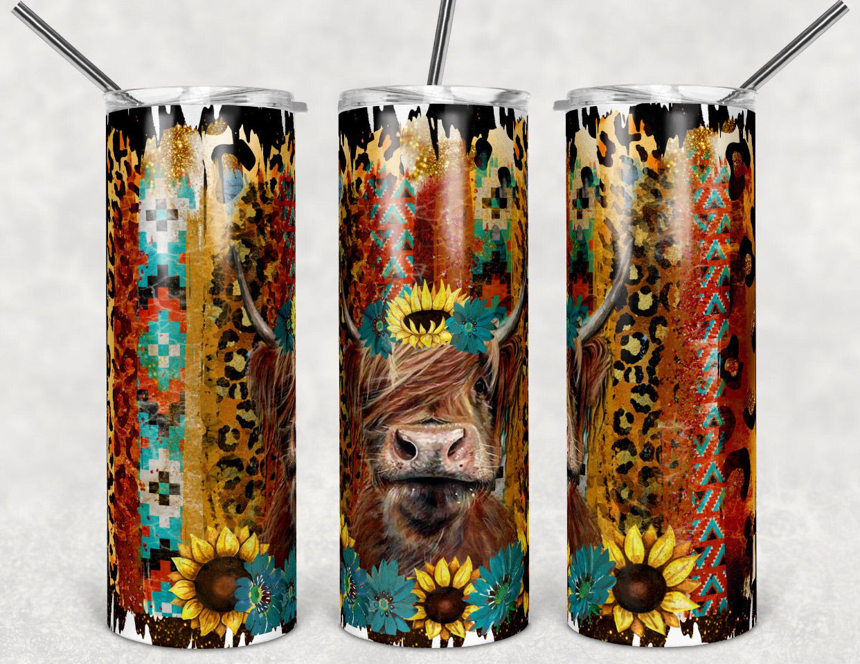 Sunflower Aztec Cow tumbler-Blues/Brown – Valley Creek Market