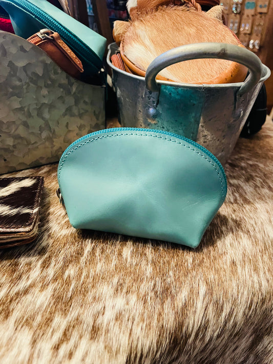 Turquoise Leather Coin Pouch