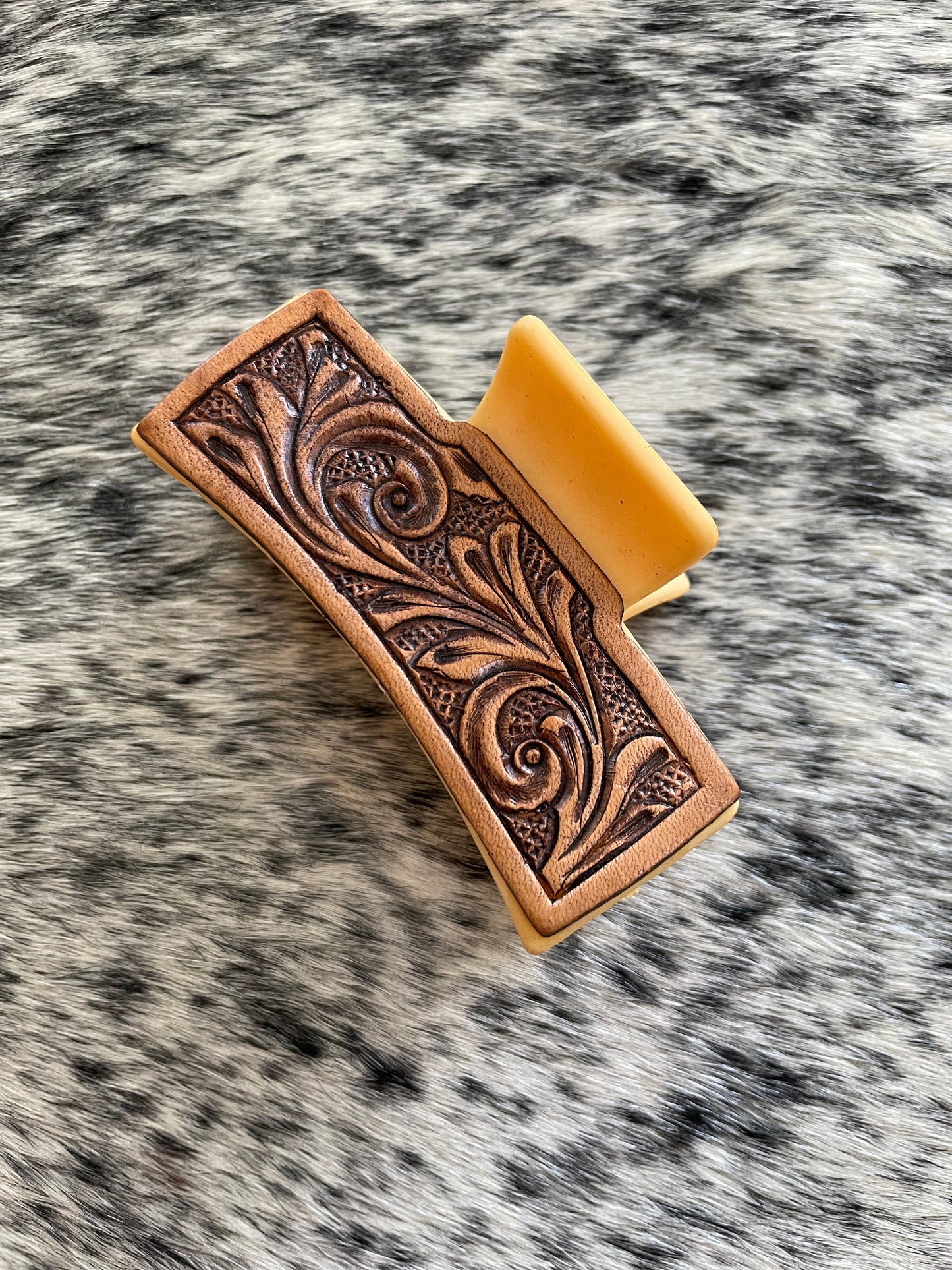 Tooled Leather Claw Clip