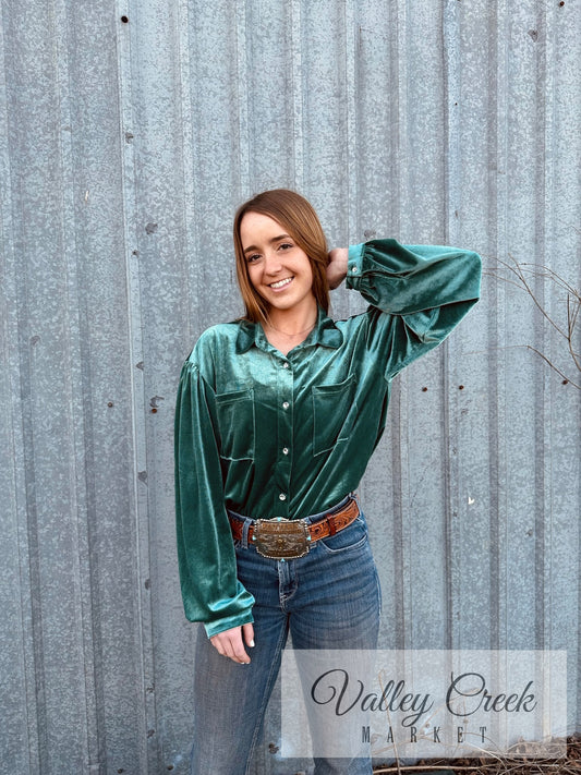 Green/Turquoise Velvet Top