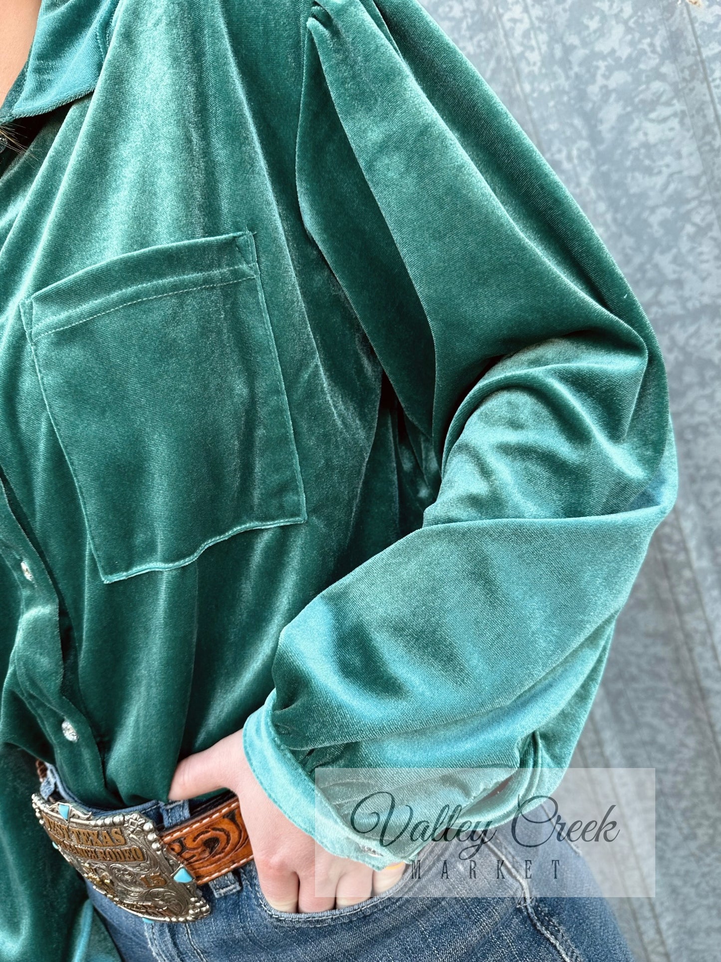 Green/Turquoise Velvet Top