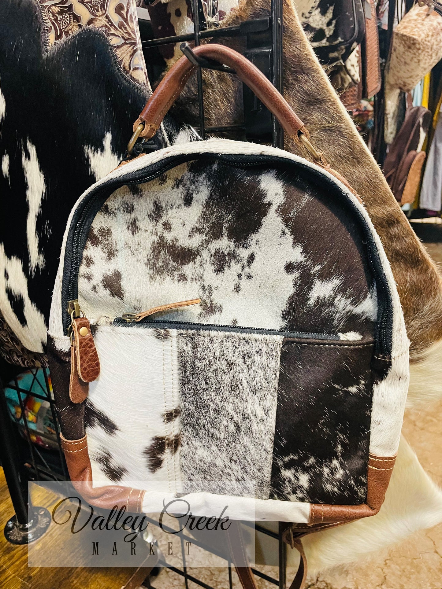 Small Cowhide Patchwork Backpack