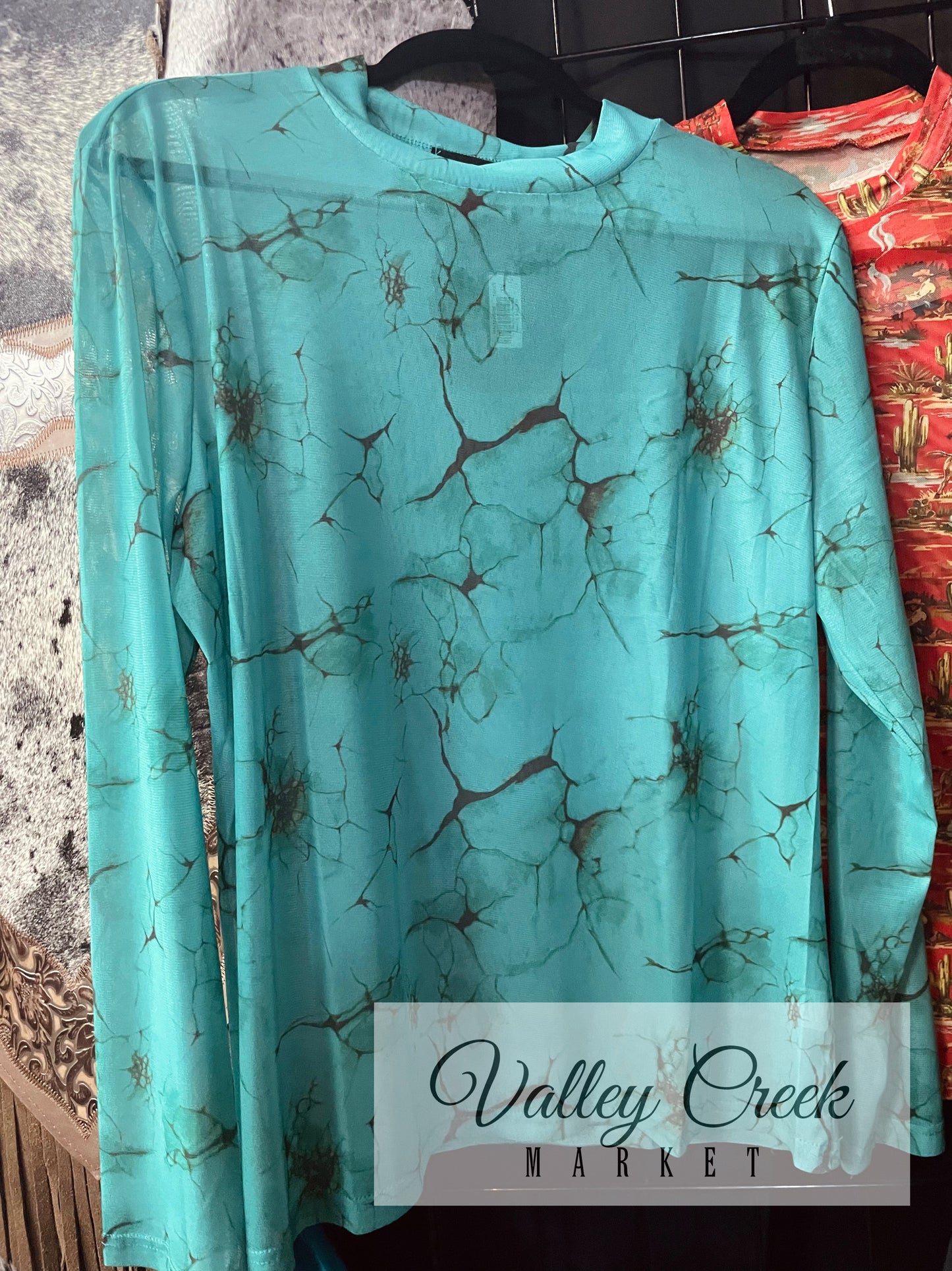 Turquoise Marble Mesh Top