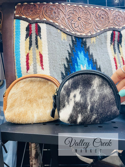 Oval Cowhide Coin Pouch