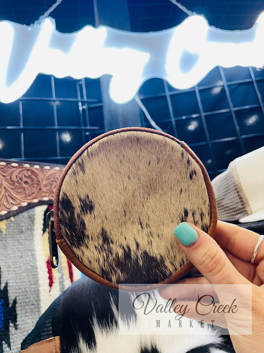 Round Cowhide Coin Pouch