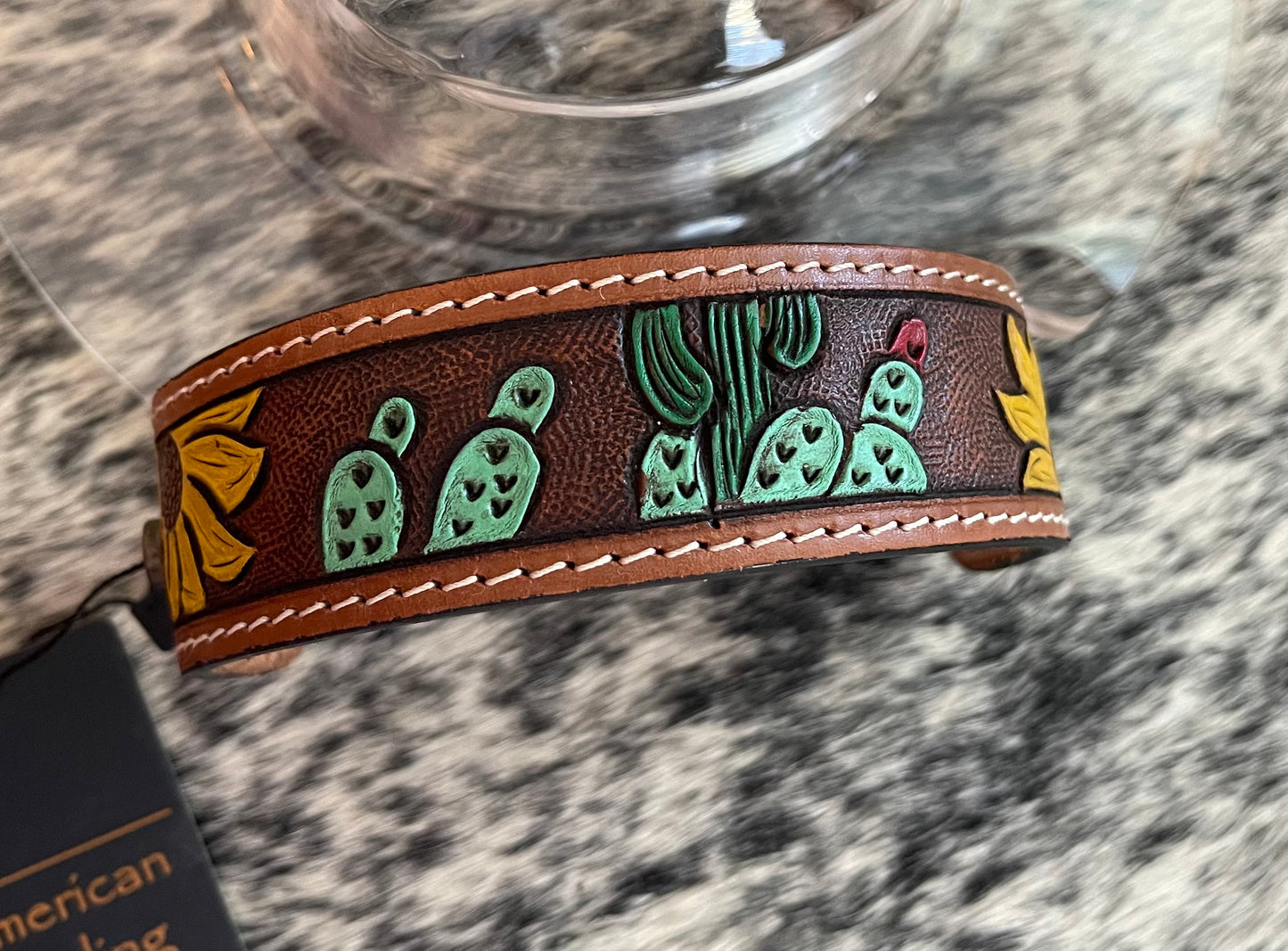 American Darling Cactus flower tooled leather bracelet