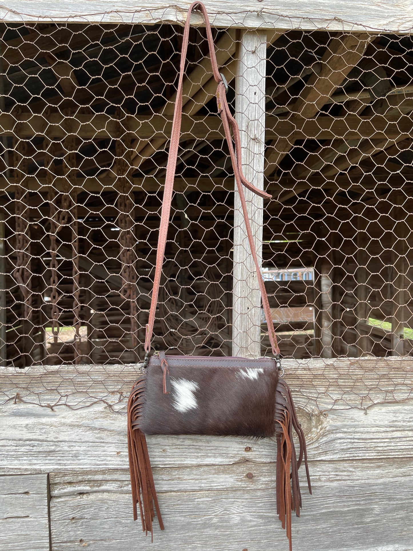American Darling brown cowhide purse with fringe