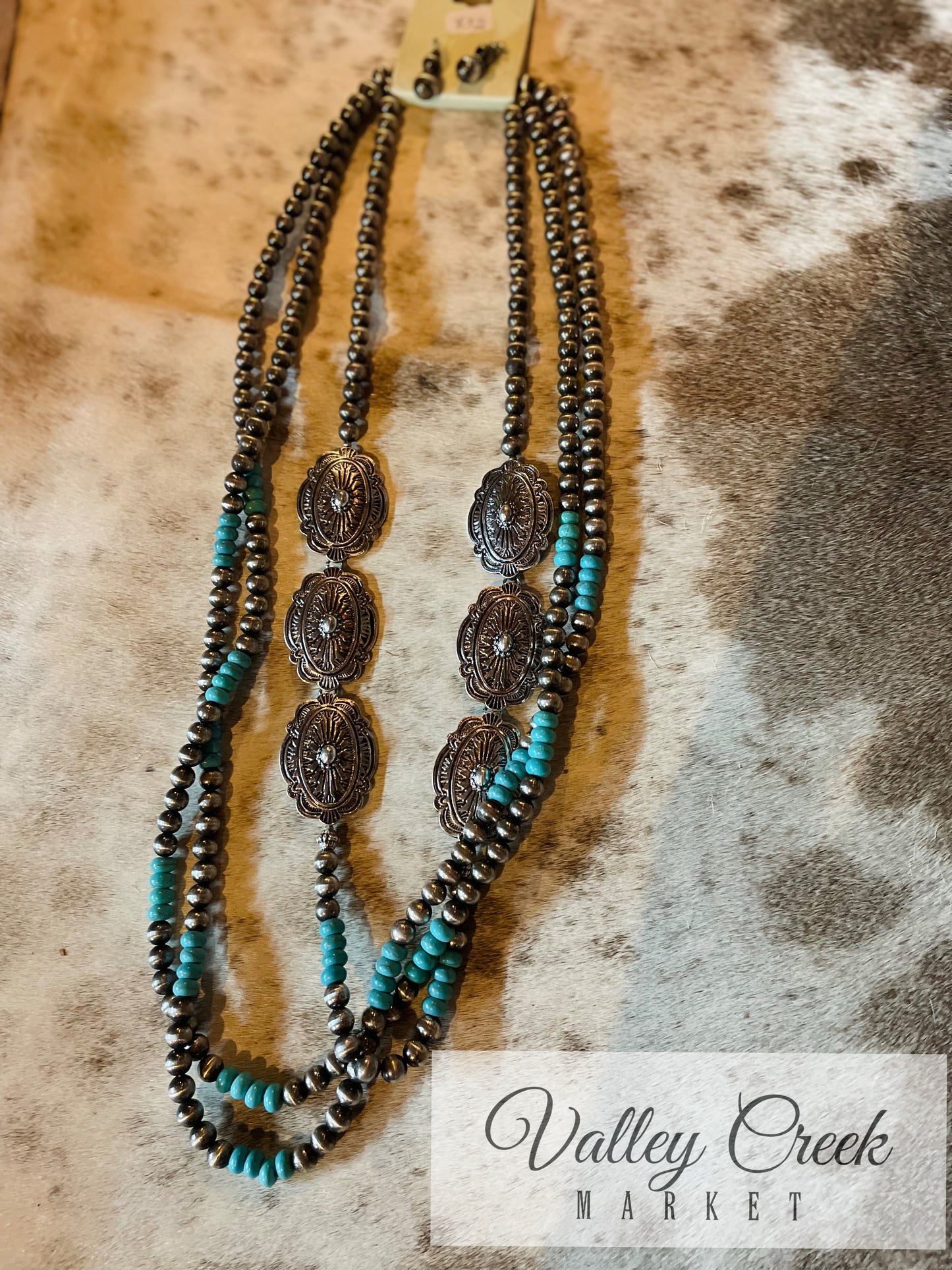 3 Layer Beaded Concho Necklace