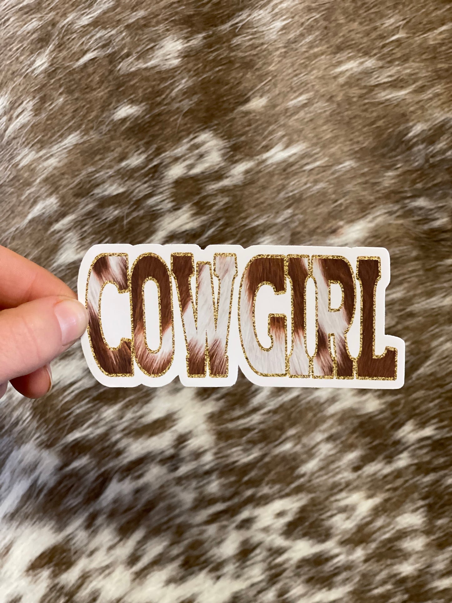 Cowhide COWBOY or COWGIRL Sticker