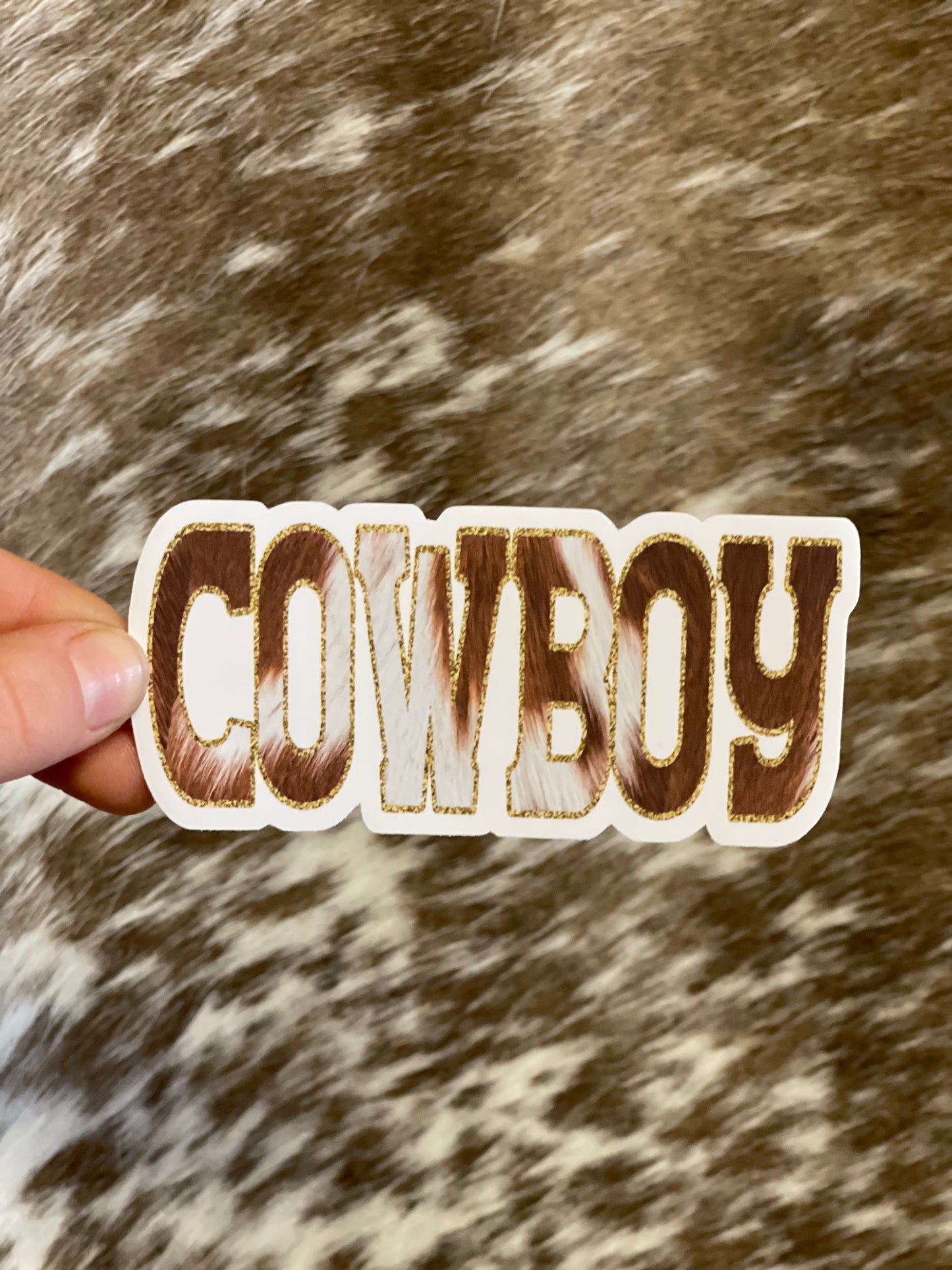 Cowhide COWBOY or COWGIRL Sticker
