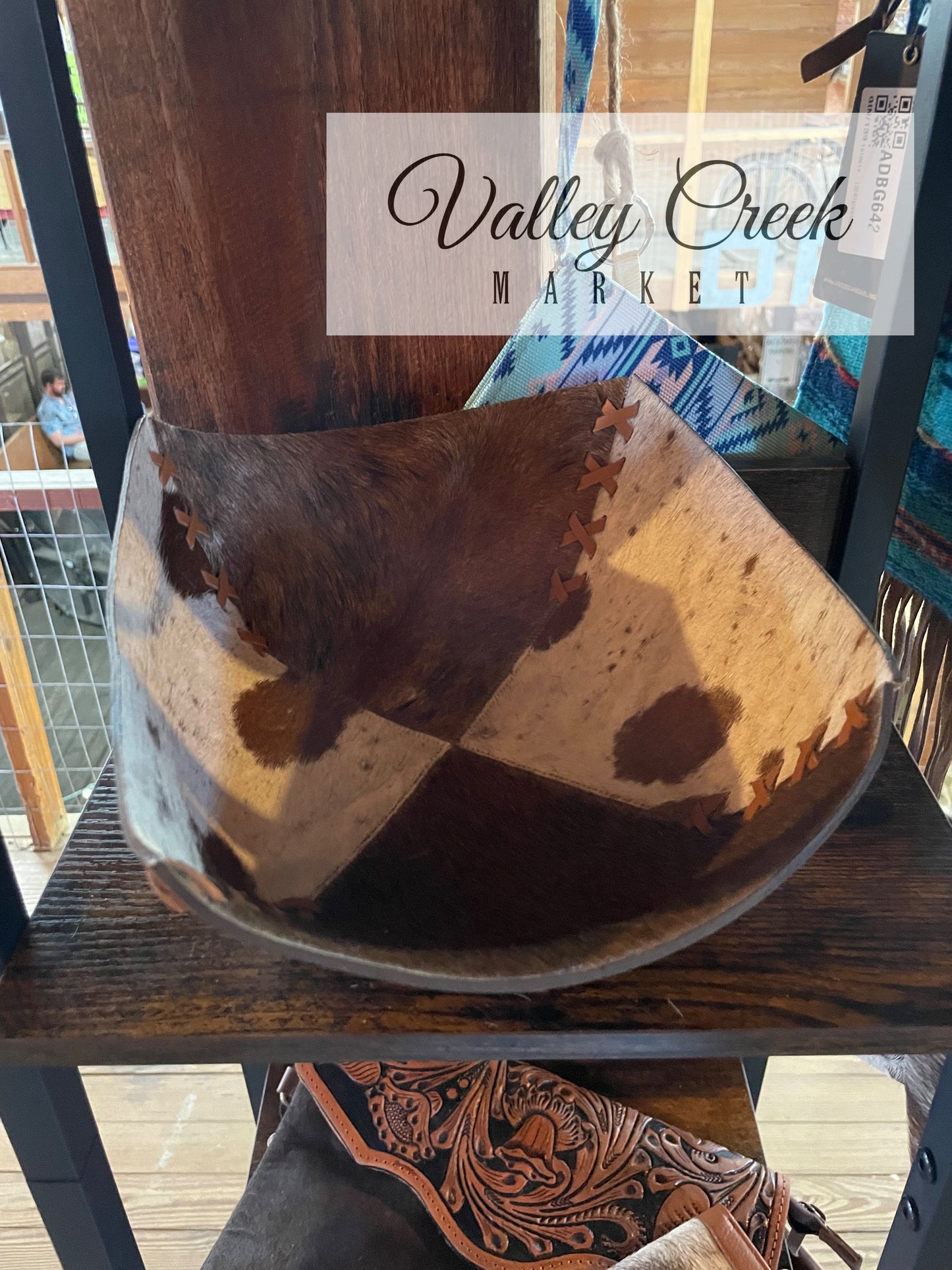 Cross-Sitched Cowhide Bowl
