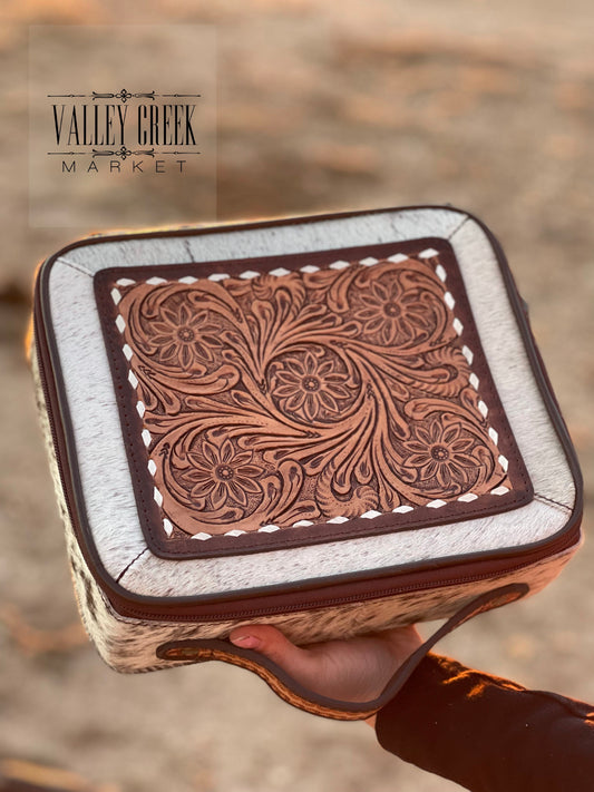 Cowhide and Tooled Leather Jewelry Box
