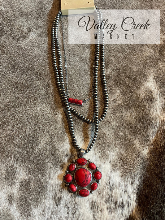 3 Layer Red Cluster Necklace