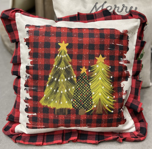 3 Trees Buffalo Plaid Ruffle Pillow