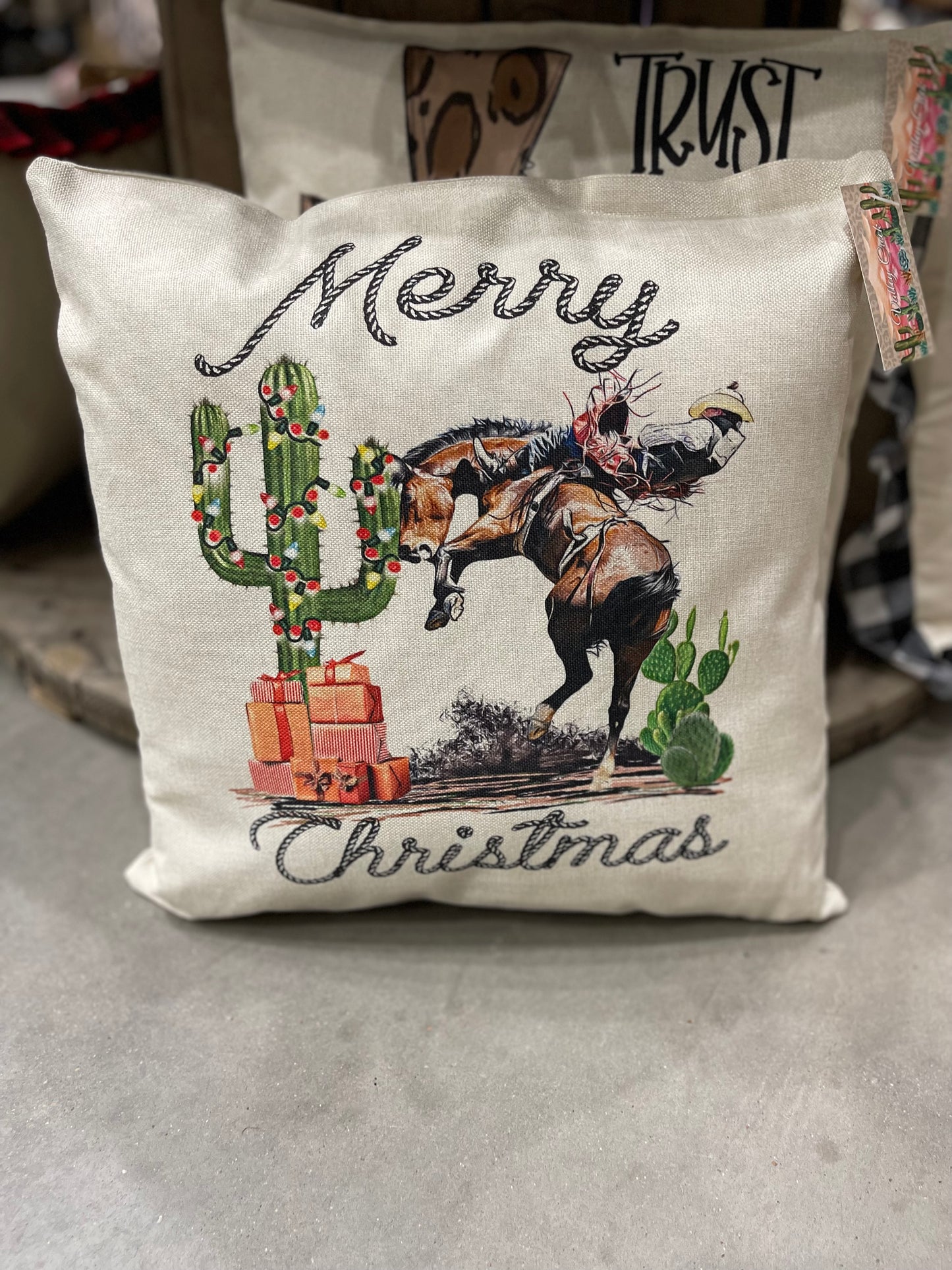 Merry Christmas Bronc Pillow Cover