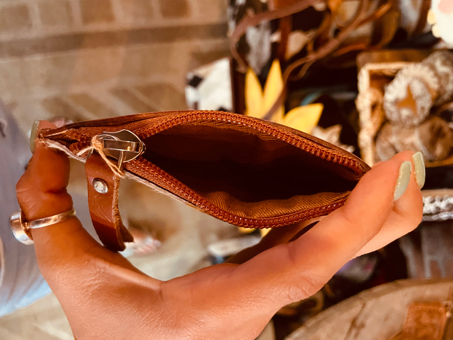 Tooled Leather and Cowhide Coin Pouch