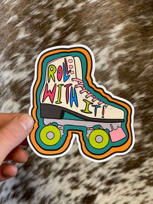 Roll With It Retro Skate Sticker