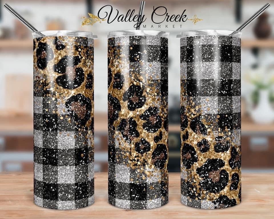 Plaid and Leopard Black/Silver Drinkware