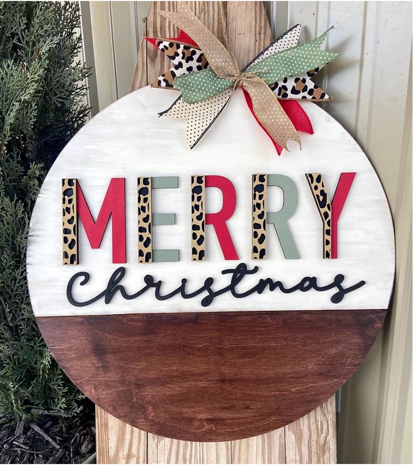 Merry Christmas Leopard Wall Sign 22"