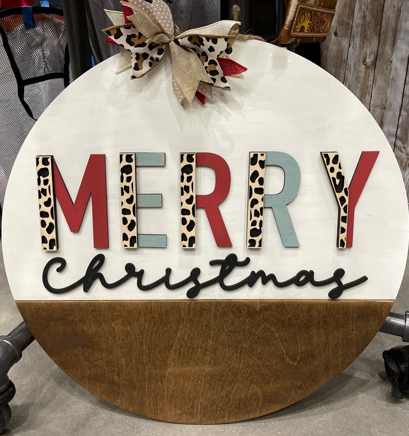 Merry Christmas Leopard Wall Sign 22"